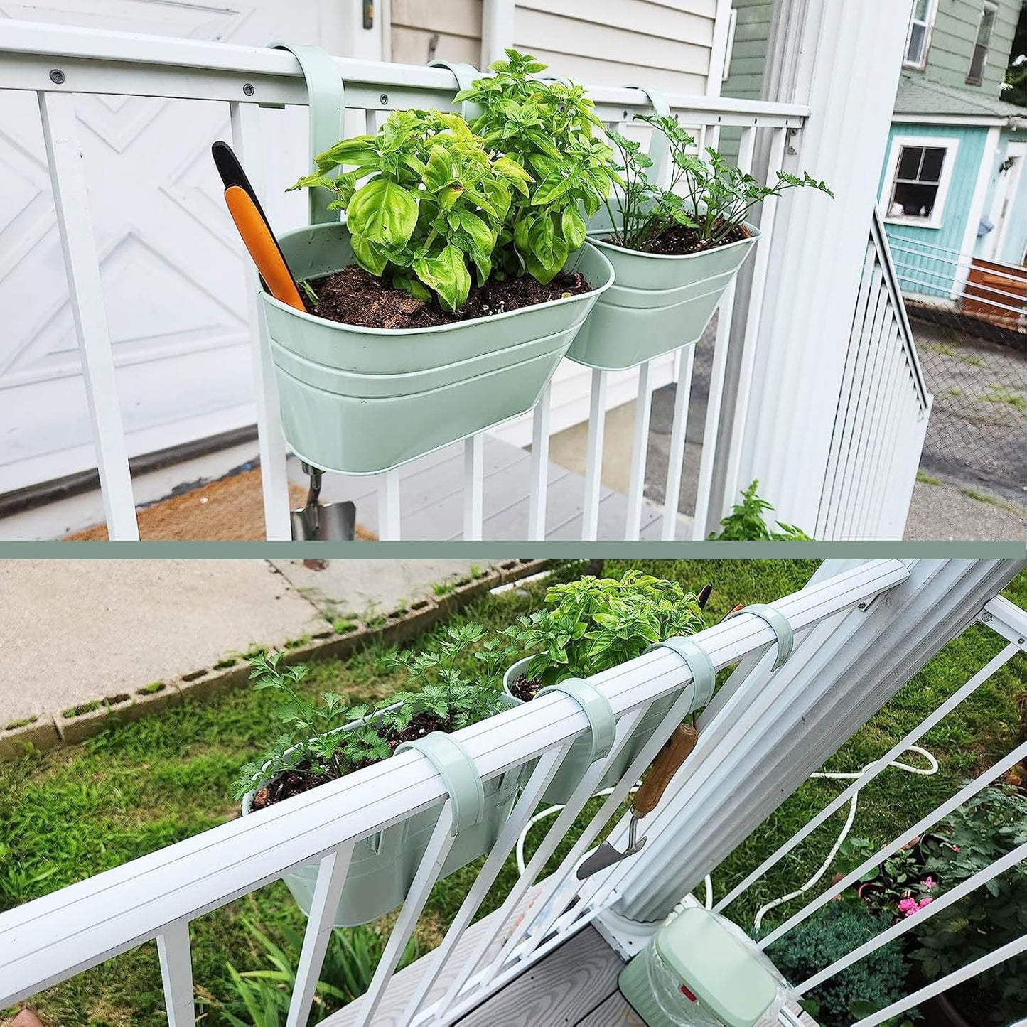2 Pcs Metal Hanging Flower Plant Pots, Metal Bucket Flower Pots, Fence Bucket, Hanging Flower Pot for Indoor and Outdoor, Storage Bucket in Kitchen or Bathroom, Detachable Hook ASIN: B08KGK6VTP