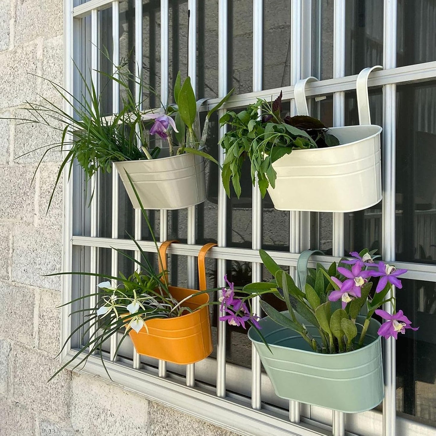 2 Pcs Metal Hanging Flower Plant Pots, Metal Bucket Flower Pots, Fence Bucket, Hanging Flower Pot for Indoor and Outdoor, Storage Bucket in Kitchen or Bathroom, Detachable Hook ASIN: B08KGK6VTP
