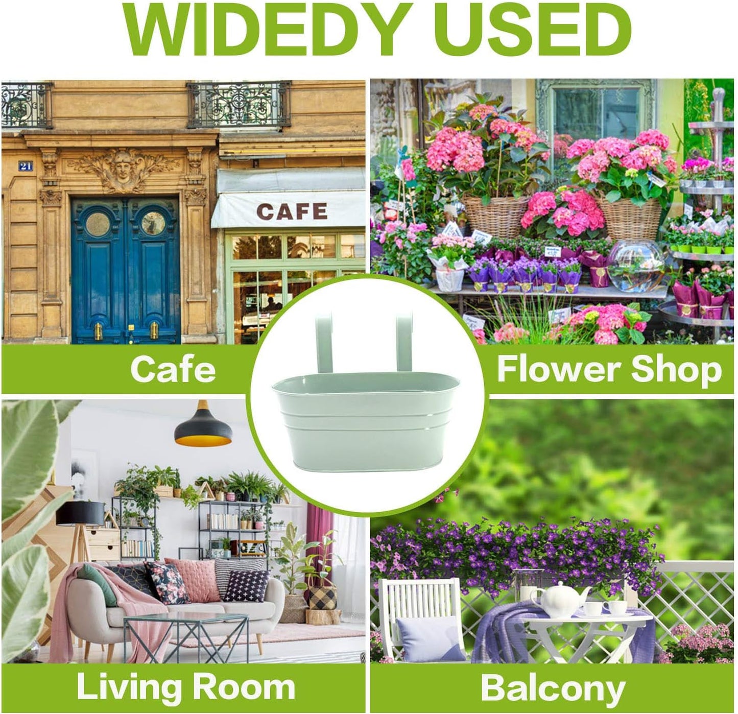 2 Pcs Metal Hanging Flower Plant Pots, Metal Bucket Flower Pots, Fence Bucket, Hanging Flower Pot for Indoor and Outdoor, Storage Bucket in Kitchen or Bathroom, Detachable Hook ASIN: B08KGK6VTP