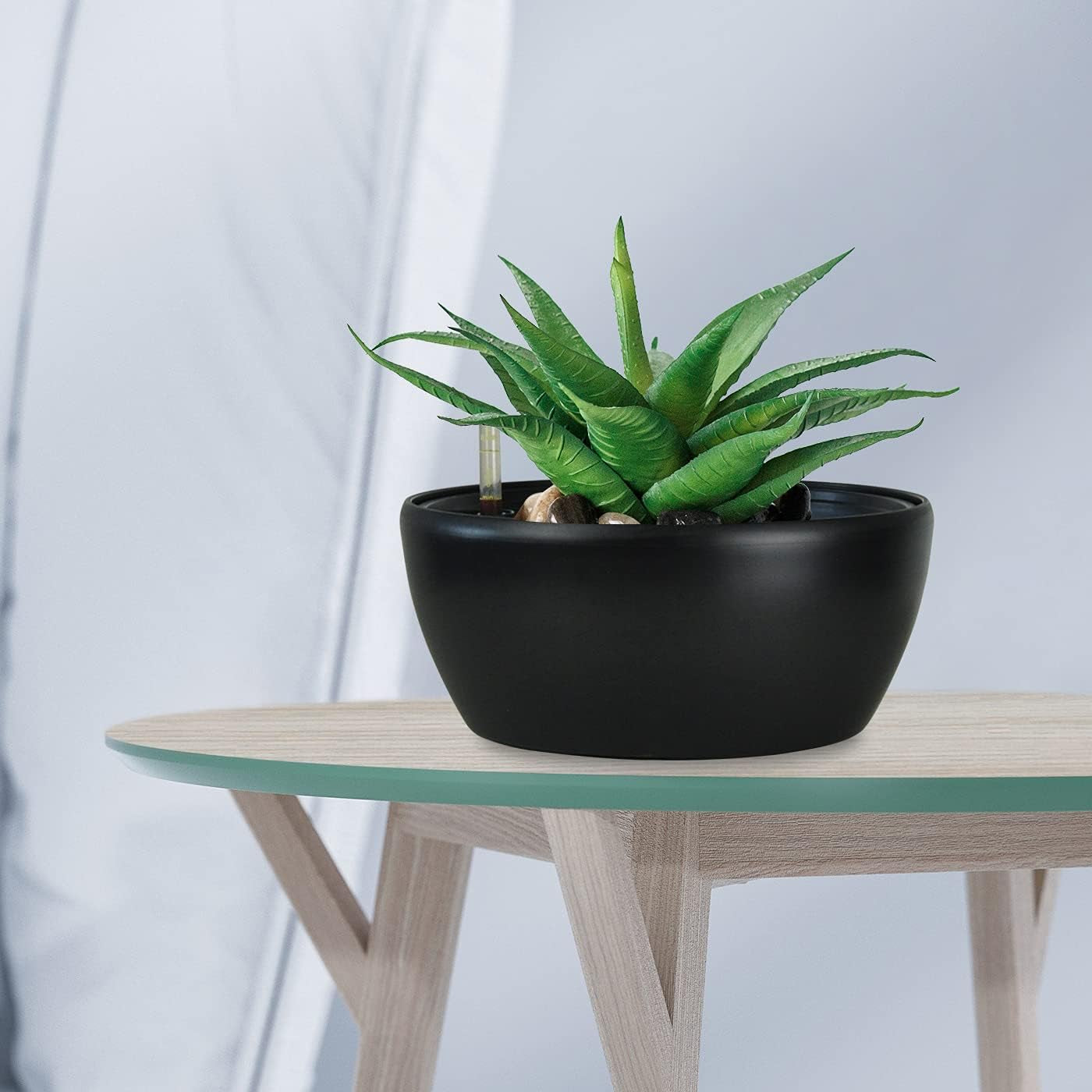 11 Inch Self Watering Planters for Indoor Healthy Plants-Flower Pot with Water Level Indicator,Round Shape Black Matte Modern Decorative Planter Pot 2 Pack (Black), RB-ZXS-1012
