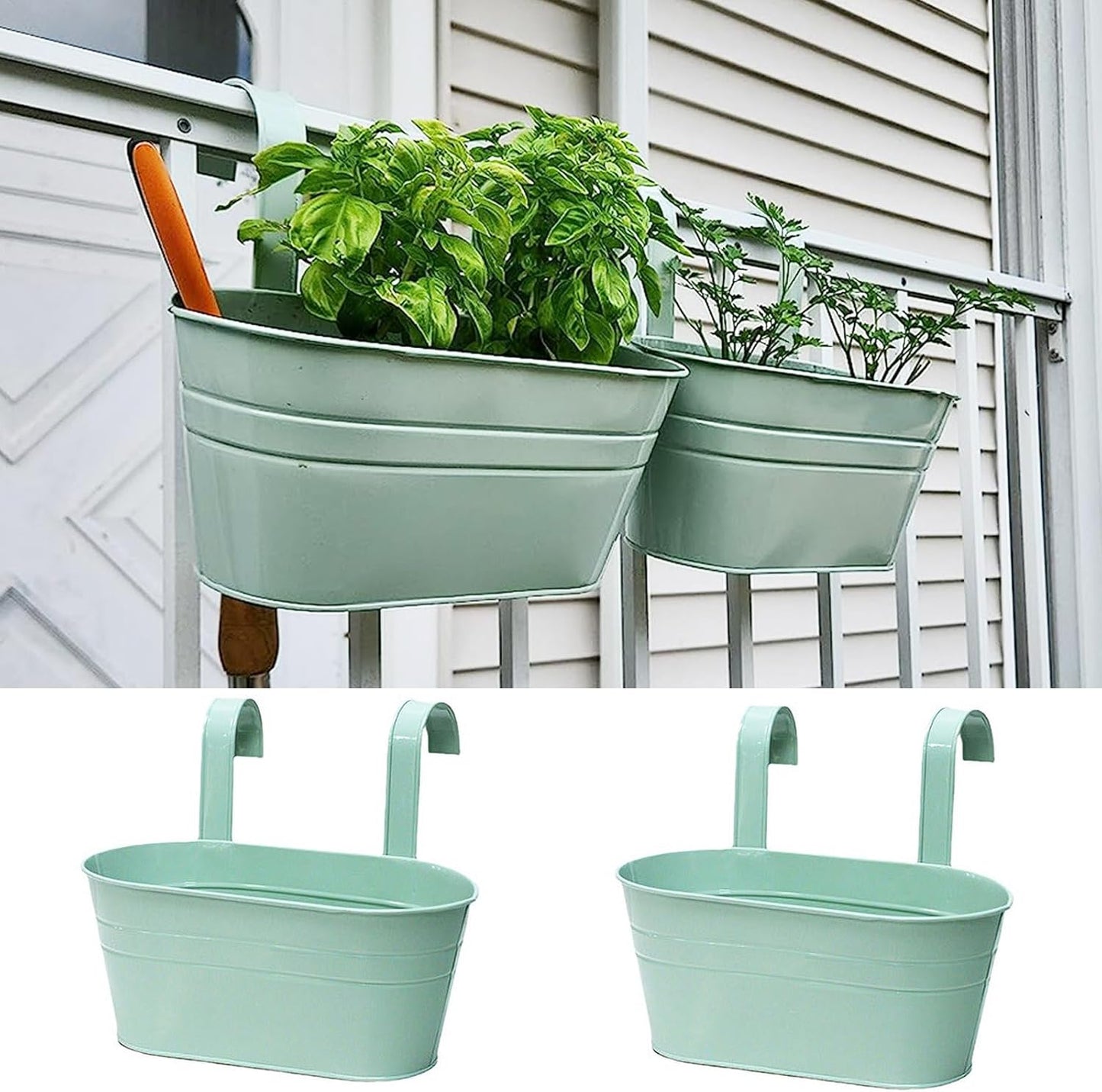 2 Pcs Metal Hanging Flower Plant Pots, Metal Bucket Flower Pots, Fence Bucket, Hanging Flower Pot for Indoor and Outdoor, Storage Bucket in Kitchen or Bathroom, Detachable Hook ASIN: B08KGK6VTP