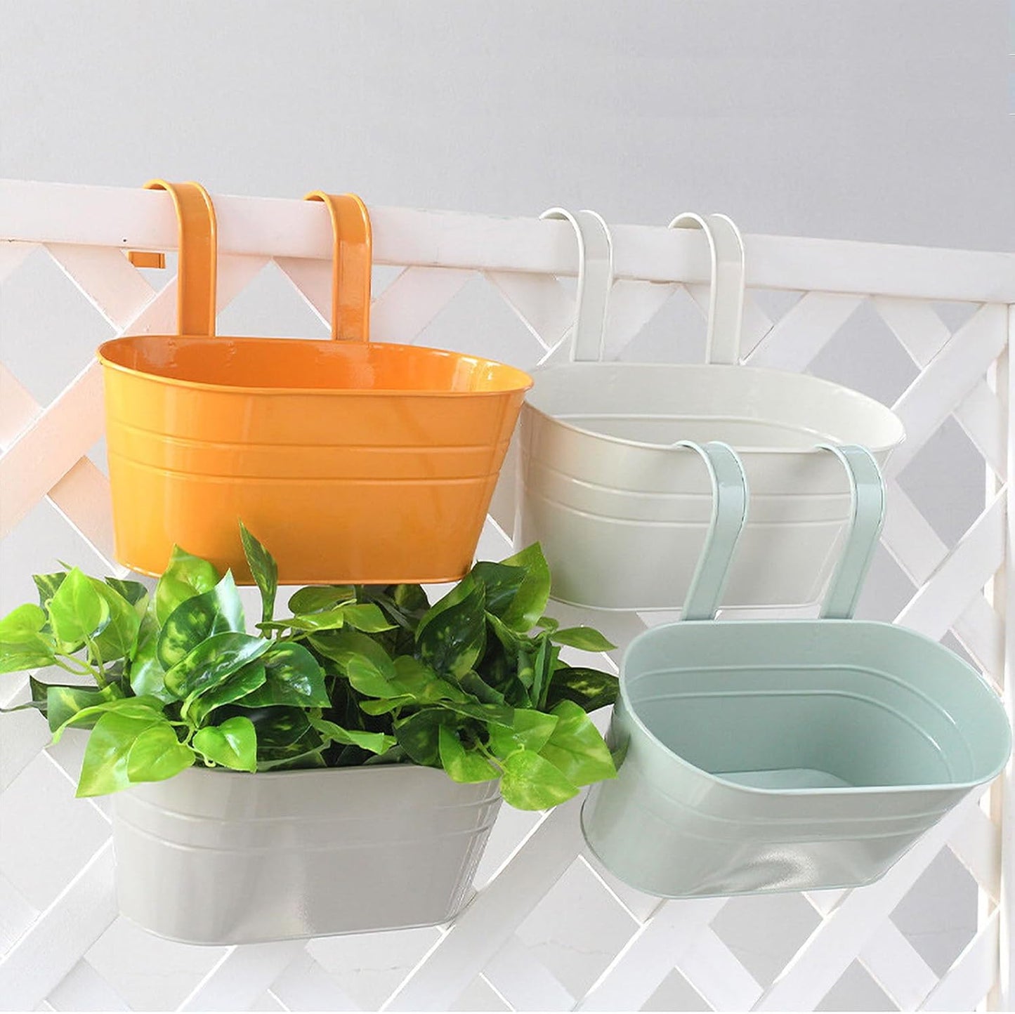 2 Pcs Metal Hanging Flower Plant Pots, Metal Bucket Flower Pots, Fence Bucket, Hanging Flower Pot for Indoor and Outdoor, Storage Bucket in Kitchen or Bathroom, Detachable Hook ASIN: B08KGK6VTP