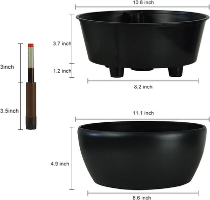 11 Inch Self Watering Planters for Indoor Healthy Plants-Flower Pot with Water Level Indicator,Round Shape Black Matte Modern Decorative Planter Pot 2 Pack (Black), RB-ZXS-1012