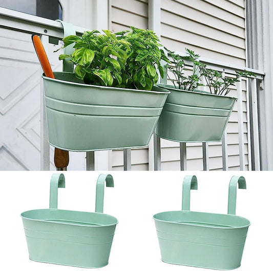 2 Pcs Metal Hanging Flower Plant Pots, Metal Bucket Flower Pots, Fence Bucket, Hanging Flower Pot for Indoor and Outdoor, Storage Bucket in Kitchen or Bathroom, Detachable Hook ASIN: B08KGK6VTP