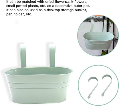 2 Pcs Metal Hanging Flower Plant Pots, Metal Bucket Flower Pots, Fence Bucket, Hanging Flower Pot for Indoor and Outdoor, Storage Bucket in Kitchen or Bathroom, Detachable Hook ASIN: B08KGK6VTP