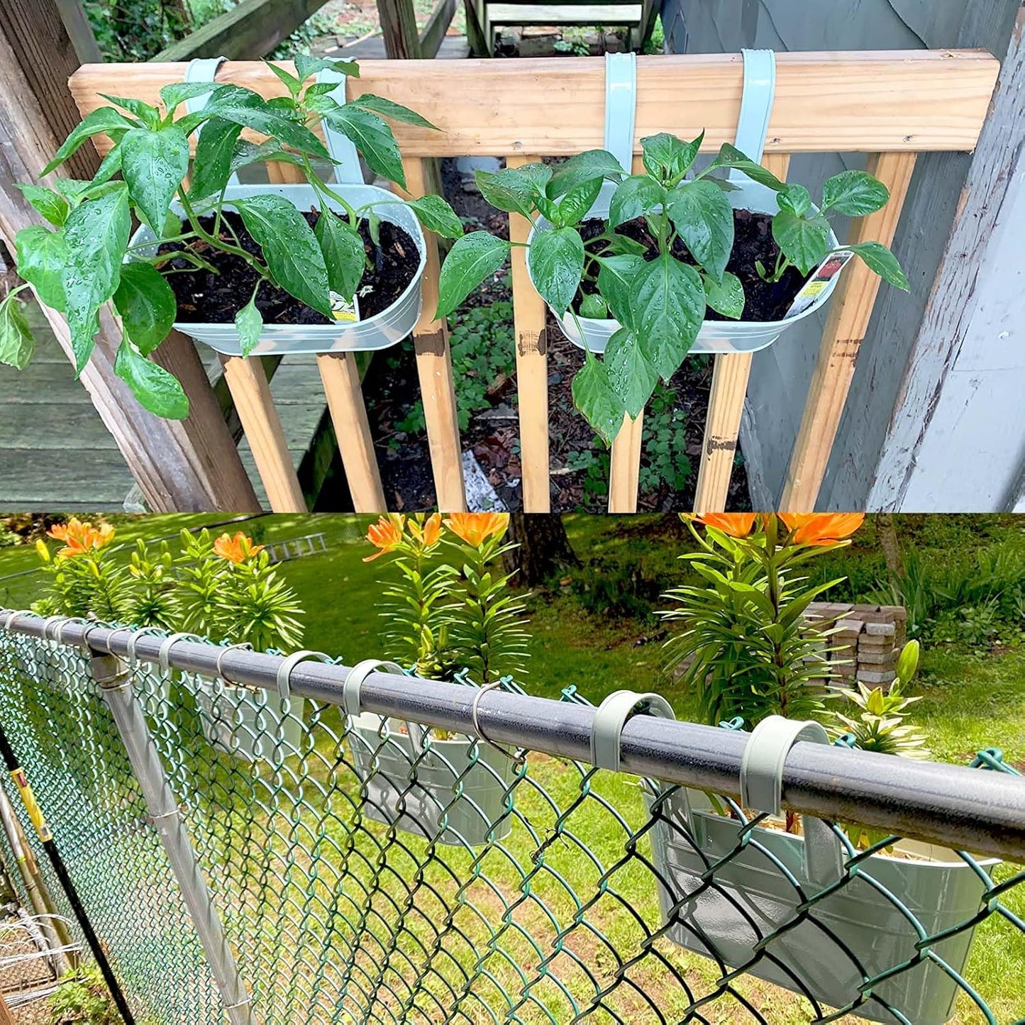 2 Pcs Metal Hanging Flower Plant Pots, Metal Bucket Flower Pots, Fence Bucket, Hanging Flower Pot for Indoor and Outdoor, Storage Bucket in Kitchen or Bathroom, Detachable Hook ASIN: B08KGK6VTP