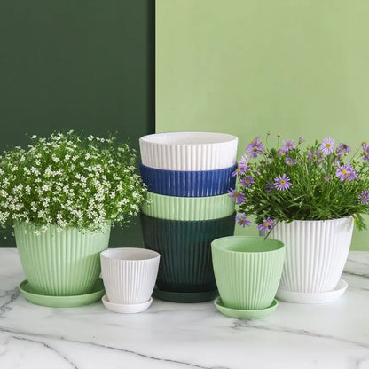Home Garden Pots with Tray Planters Flower Plant Pots Multi Color Flower Seedling Nursery Pots with Tray for Outdoor Indoor FU